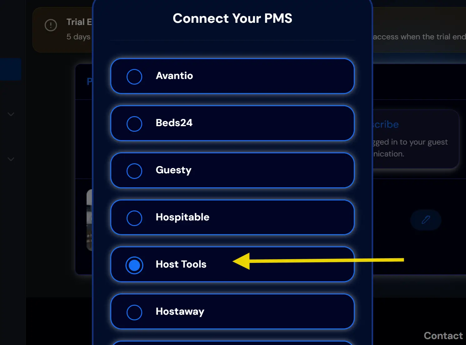 HostBuddy - Connect Your PMS screen with Host Tools selected
