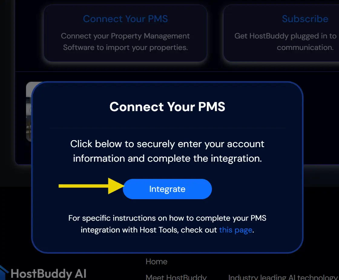 HostBuddy AI Connect Your PMS integration screen