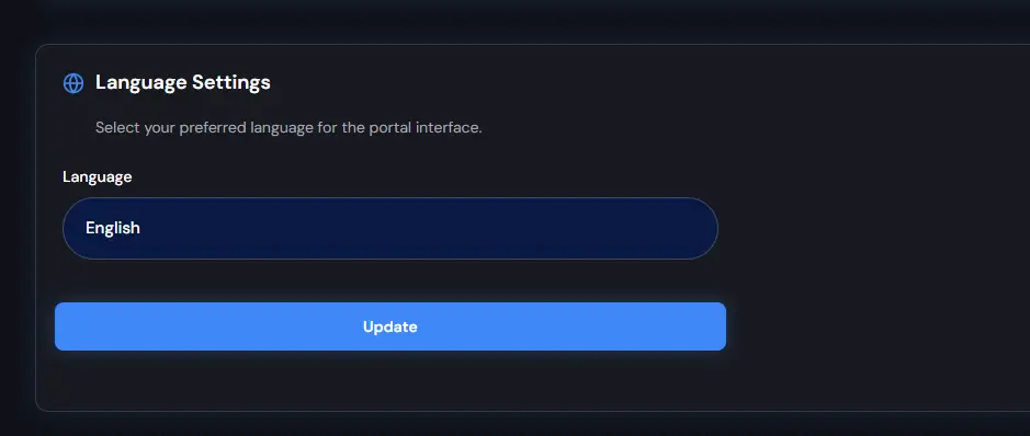 HostBuddy AI Account Settings Language Settings screen.