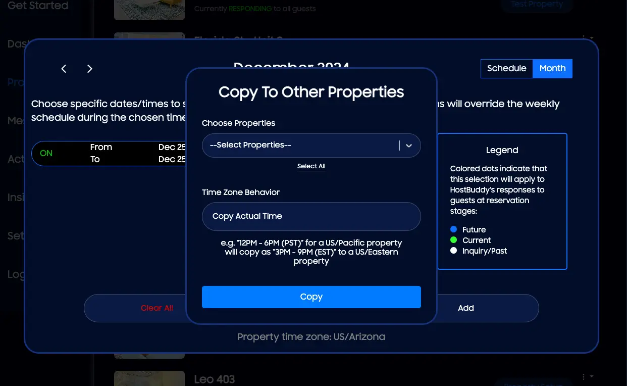 HostBuddy AI Quick Start Copy To Other Properties screen