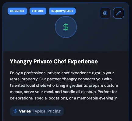 HostBuddy Property Upsells Configuration - Yhangry Private Chef Experience