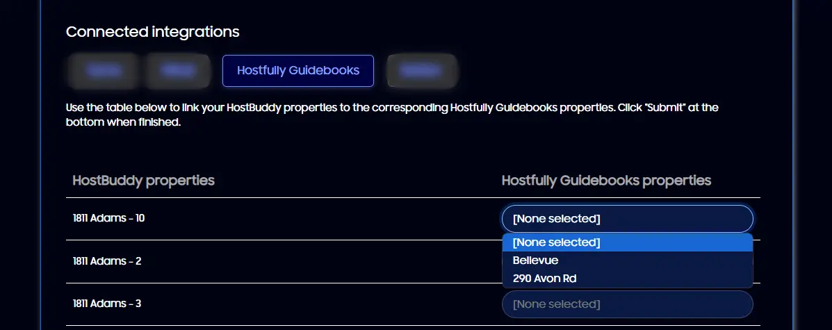 HostBuddy integrations with Hostfully Guidebooks interface