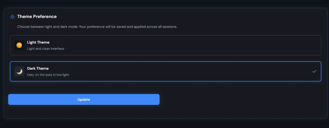 HostBuddy Account Settings - Theme Preference