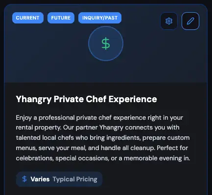 HostBuddy Property Upsell Setup - Yhangry Private Chef Experience integration screen